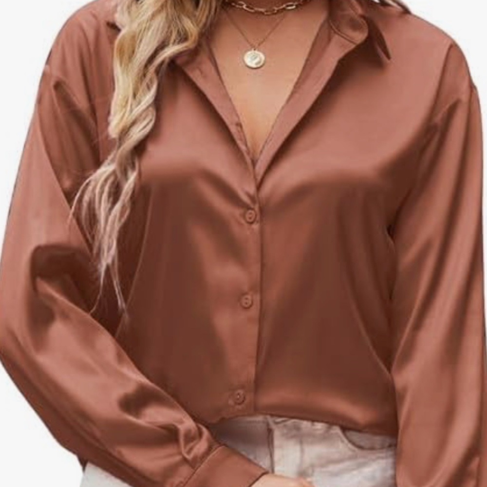 Satin Silk Button Down Women Dress Shirt